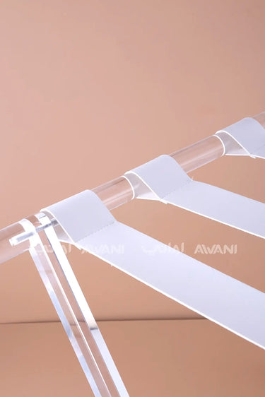 Acrylic Folding Table with Leather Straps – Clear Stand - White color