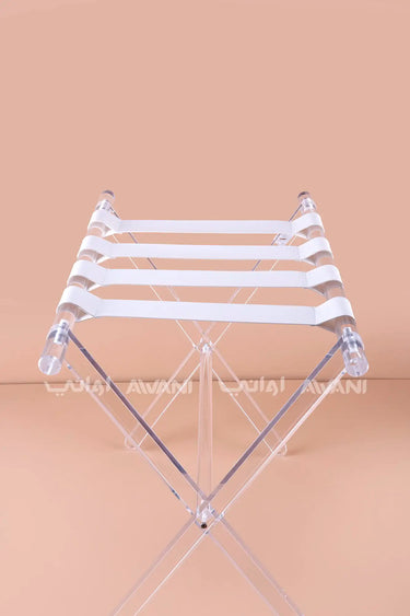 Acrylic Folding Table with Leather Straps – Clear Stand - White color