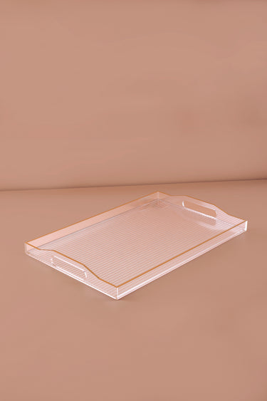 Clear Ribbed Acrylic Serving Tray with Gold Rim & Handles – 48.5 × 31 cm
