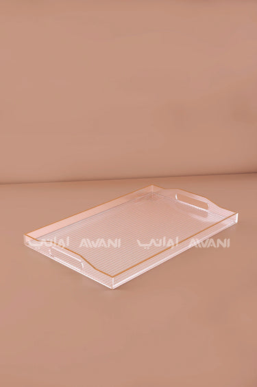 Clear Ribbed Acrylic Serving Tray with Gold Rim & Handles – 51  × 33.5 cm
