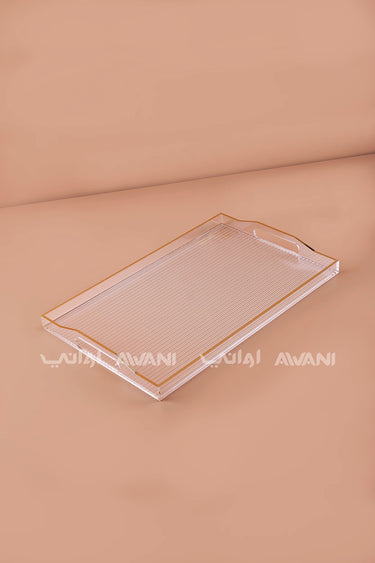 Clear Ribbed Acrylic Serving Tray with Gold Rim & Handles – 51  × 33.5 cm