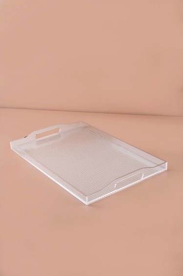 Clear Ribbed Acrylic Serving Tray Clear & Handles – 51*33.5CM - Silver Rim