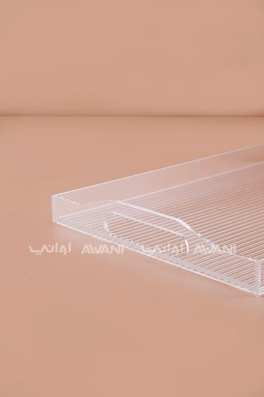 Clear Ribbed Acrylic Serving Tray Clear & Handles – 51 × 36 cm