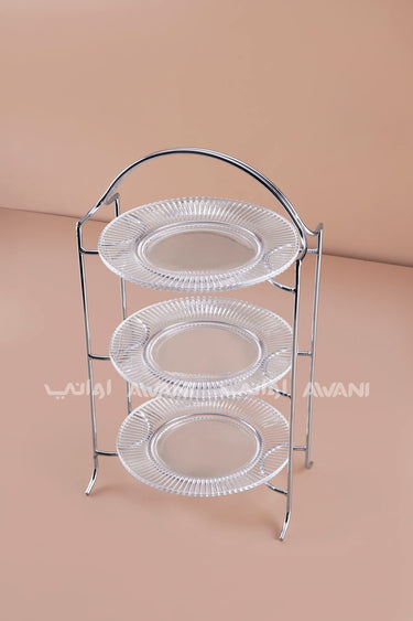 3-Tier Glass Serving Stand with Chrome Frame – Elegant Silver Finish