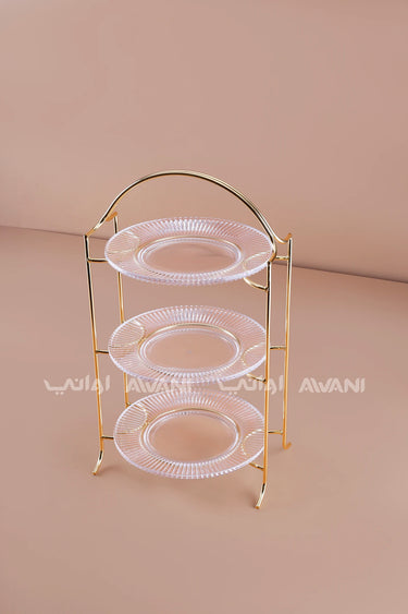 3-Tier Glass Serving Stand with Chrome Frame – Elegant Gold Finish