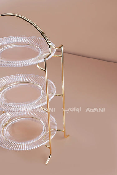 3-Tier Glass Serving Stand with Chrome Frame – Elegant Gold Finish