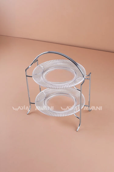 2-Tier Glass Dessert Stand with Chrome Frame – Silver Finish