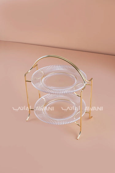 2-Tier Glass Display Stand with Gold Chrome Finish