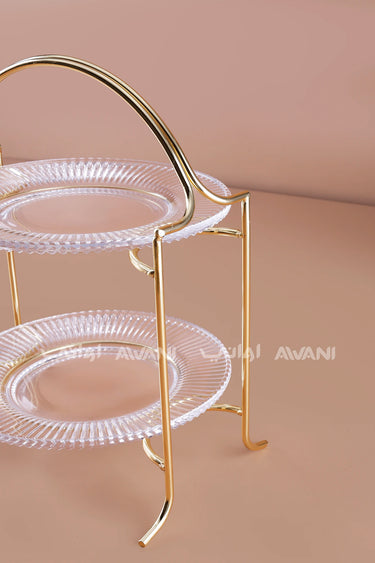 2-Tier Glass Display Stand with Gold Chrome Finish