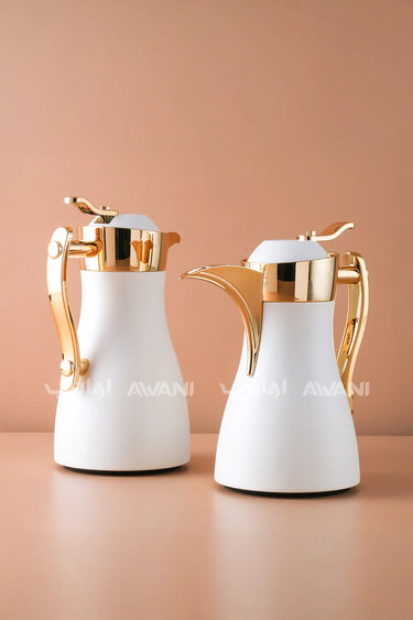 Pilsco LuxeServe: Modern White & Gold Vacuum Flask Set 0.7 L & 1 L