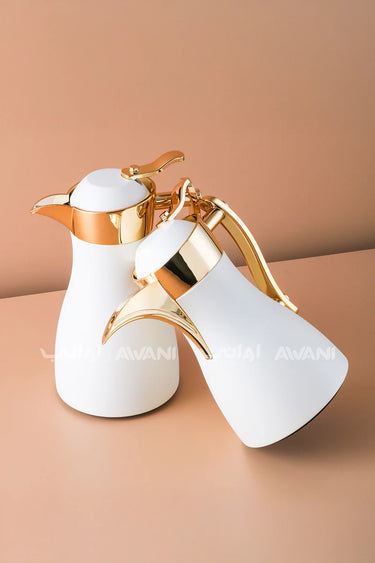 Pilsco LuxeServe: Modern White & Gold Vacuum Flask Set 0.7 L & 1 L
