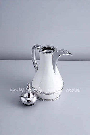 1 Liter Stainless Steel Vacuum Dallah - Thermos Bottles for Hot & Cold Beverages, Leak-Proof |white and Silver