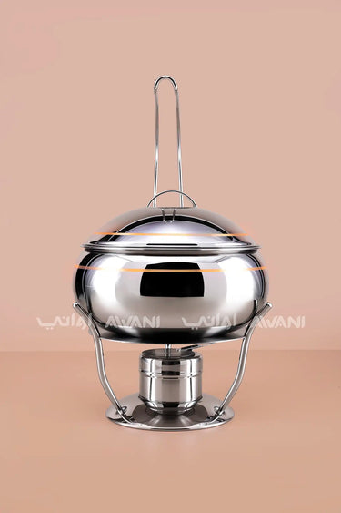 3500ML Stainless Steel Chafing Dish – Round, Hanging Lid, Silver- Gold Trim