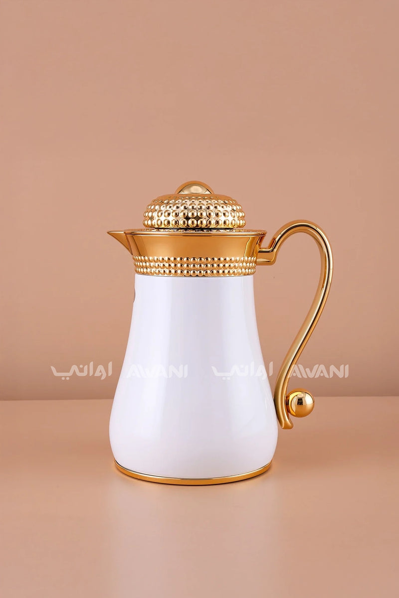 قارورة أنيقة مفرغة من الهواء بتصميم نقاط الفقاعات باللونين الأبيض والذهبي - مثالية للشاي والقهوة - 0.5 لتر