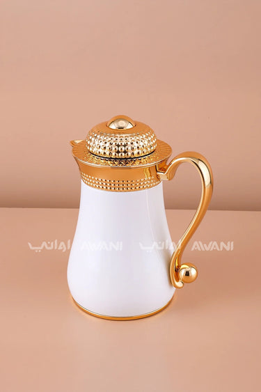 white and Gold Bubble Dot Design Flask Elegant Vacuum – Perfect for Tea & Coffee -0.5 L