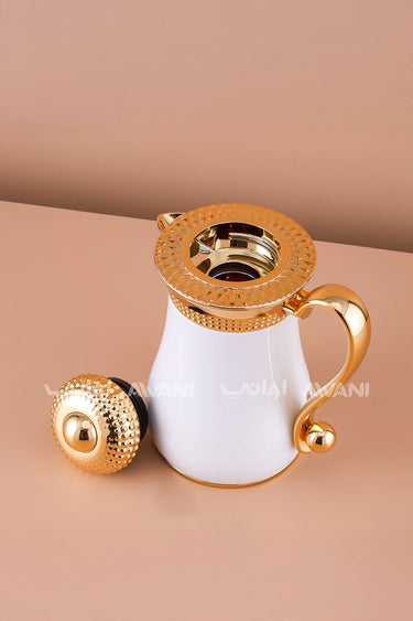 white and Gold Bubble Dot Design Flask Elegant Vacuum – Perfect for Tea & Coffee -0.5 L