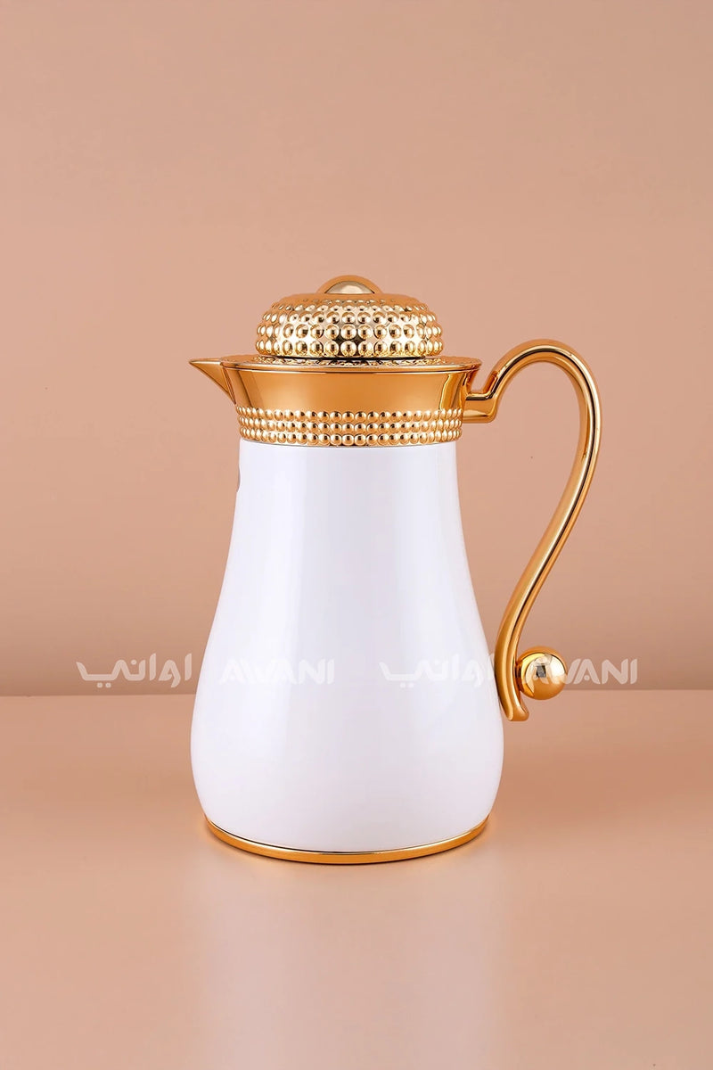 قارورة أنيقة مفرغة من الهواء بتصميم نقاط الفقاعات باللونين الأبيض والذهبي - مثالية للشاي والقهوة - سعة 0.7 لتر