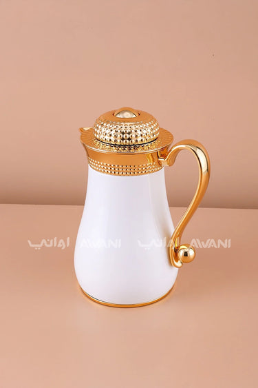 white and  Gold Bubble Dot Design Flask Elegant Vacuum – Perfect for Tea & Coffee- 0.7 L