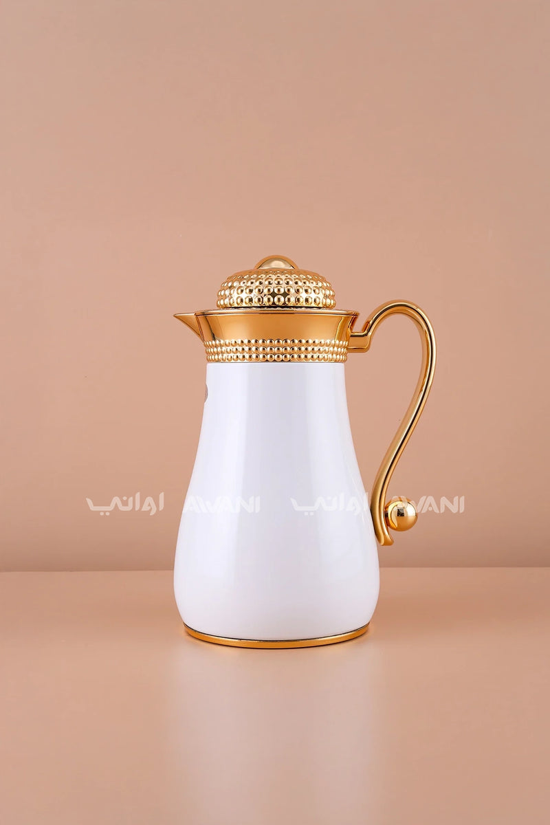 قارورة بتصميم فقاعات ذهبية وبيضاء أنيقة ومفرغة - مثالية للشاي والقهوة - 1 لتر
