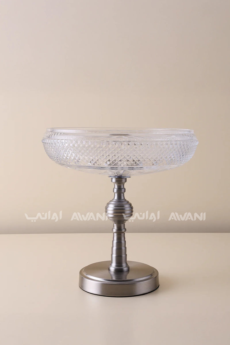 Large Crystal Glass Fruit Bowl with Steel Stand