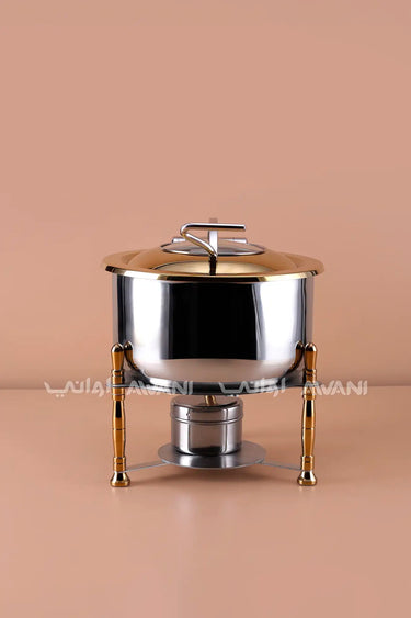 Round Stainless Steel Chafing Dish with Gold Accents & Glass Lid - 4000 ML