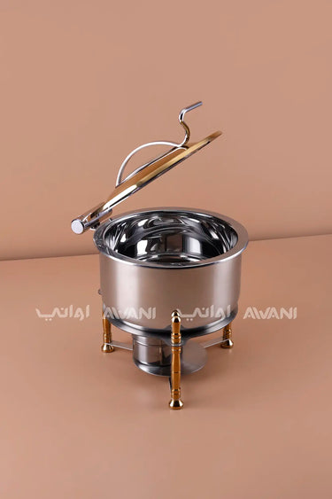 Round Stainless Steel Chafing Dish with Gold Accents & Glass Lid - 4000 ML