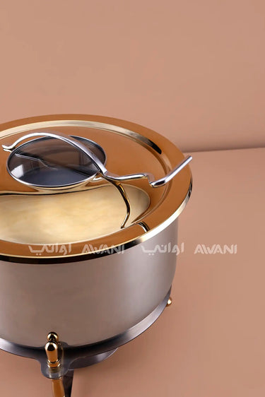 Round Stainless Steel Chafing Dish with Gold Accents & Glass Lid - 8500 ML