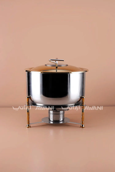 Round Stainless Steel Chafing Dish with Gold Accents & Glass Lid - 10000 ML