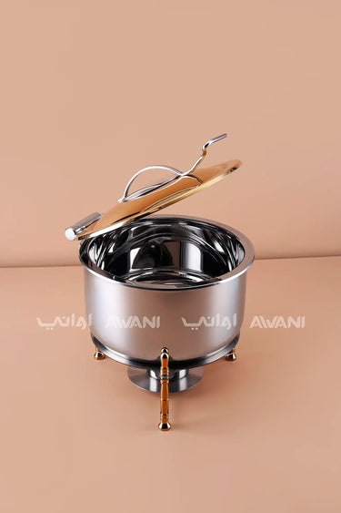 Round Stainless Steel Chafing Dish with Gold Accents & Glass Lid - 10000 ML