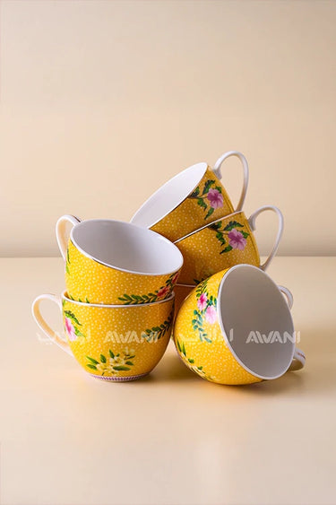 Elegant Yellow Tea Cup & Saucer Set – Floral & Ladybug Design