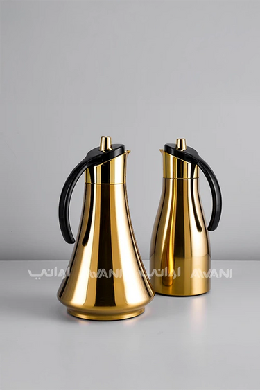 Gold Thermal Flask - Gold and Black Handle  |  Insulated Carafe with Sleek Handle – 700+ 700 ML (2Pcs)