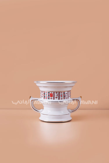 Two-Handled Porcelain Mabkhara with Traditional Geometric Pattern & Gold Trim