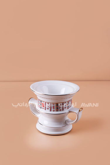 Two-Handled Porcelain Mabkhara with Traditional Geometric Pattern & Gold Trim