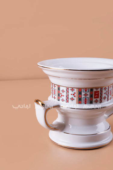 Two-Handled Porcelain Mabkhara with Traditional Geometric Pattern & Gold Trim