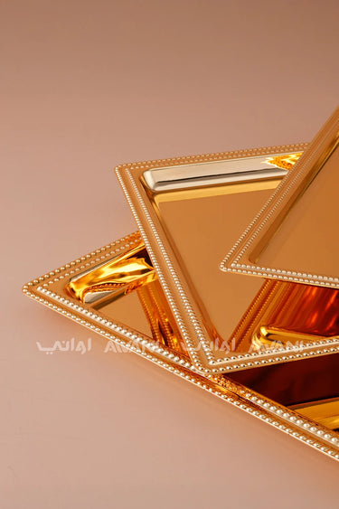 3-Pcs Gold Rectangle Serving Tray Set – Large & Small