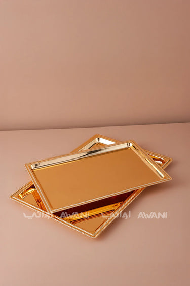 3-Pcs Gold Rectangle Serving Tray Set – Large & Small