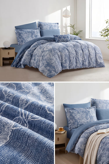 Twist Home Textile 7-Piece Floral Printed Comforter Set – Denim Blue