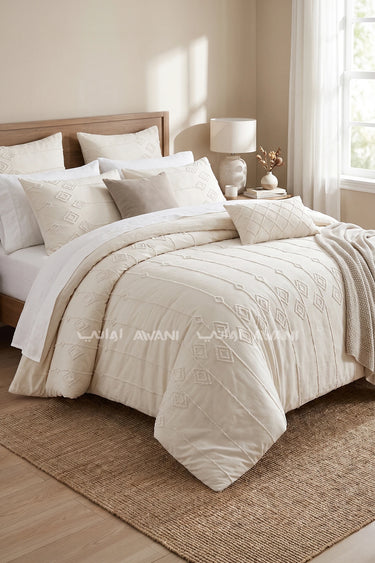 Twist Home Textile 7-Piece Tufted Geometric Comforter Set – Off-White / Ivory