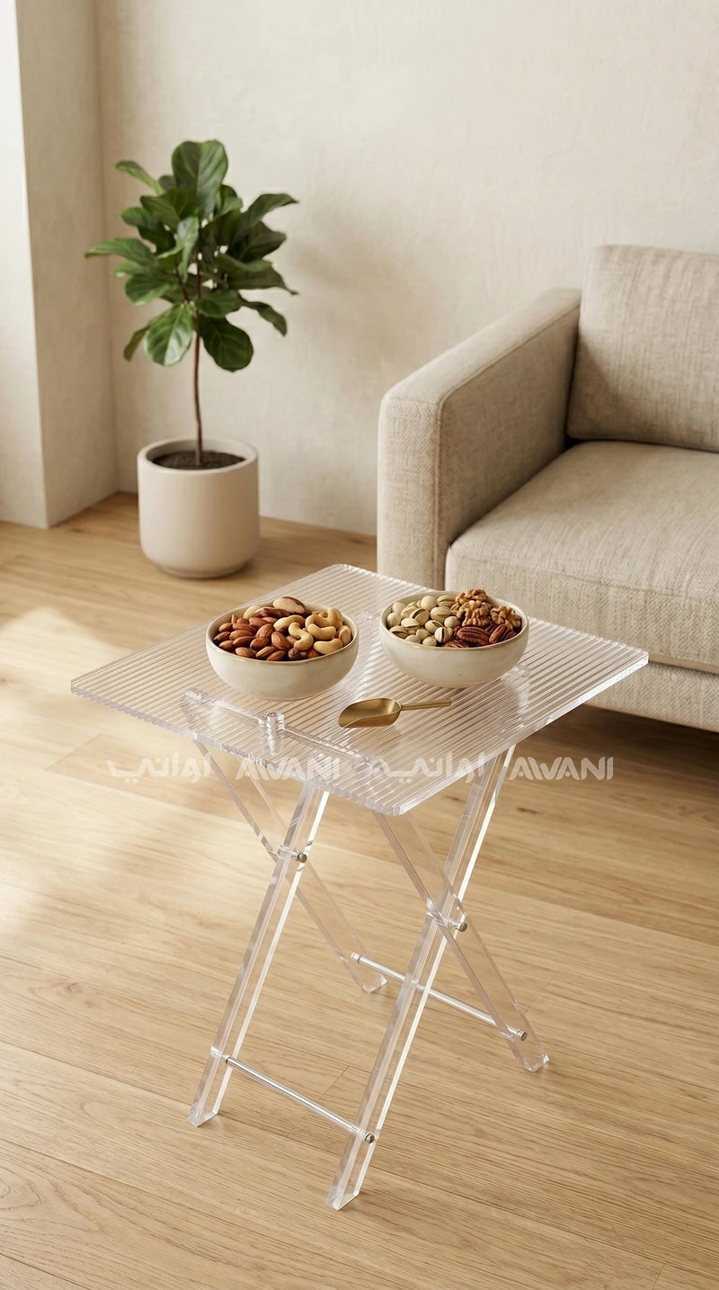 Modern Ribbed Acrylic Folding Table Set - Clear - Set of 4 with Storage Rack