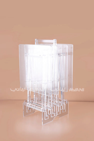 Modern Ribbed Acrylic Folding Table Set - Clear - Set of 4 with Storage Rack