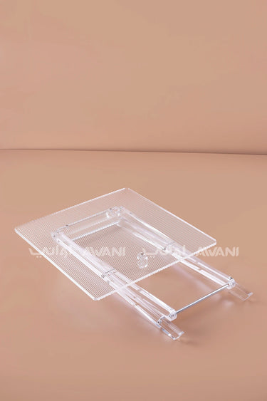 Modern Ribbed Acrylic Folding Table Set - Clear - Set of 4 with Storage Rack