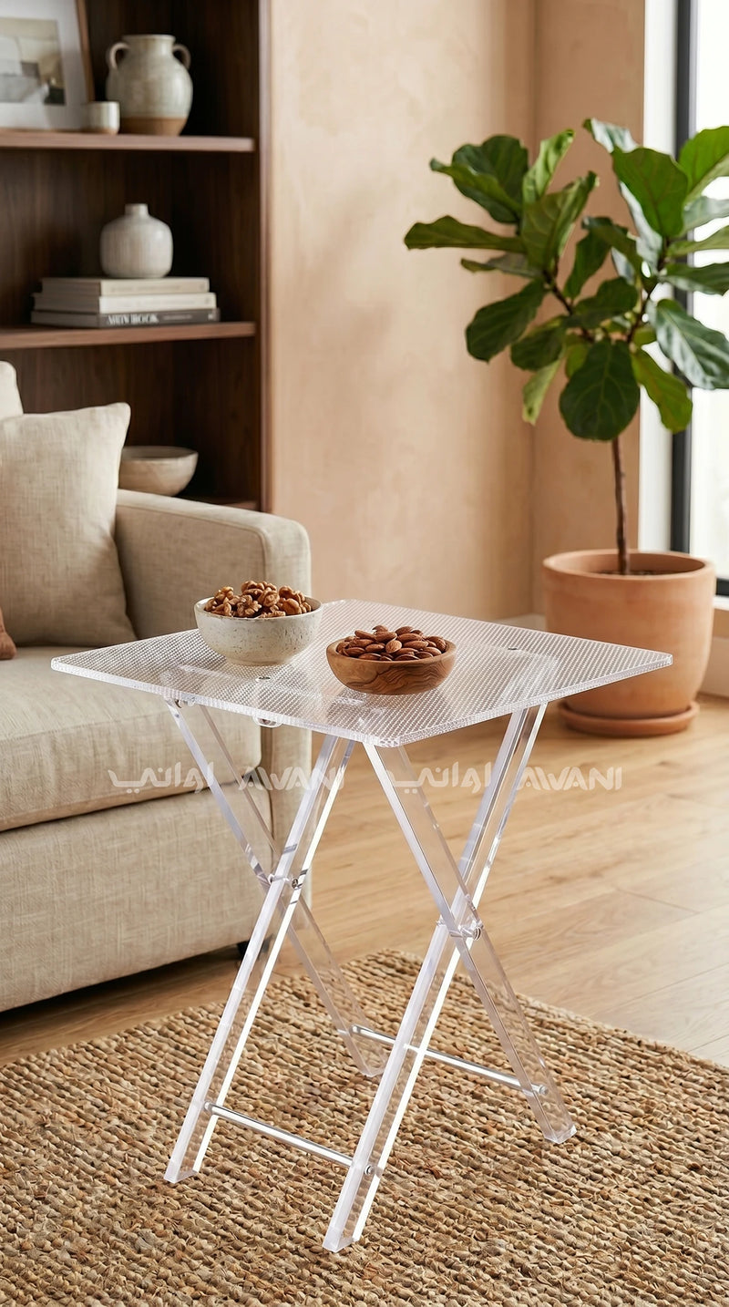 Modern Textured Acrylic Folding Side Table - 4 Pcs - Clear