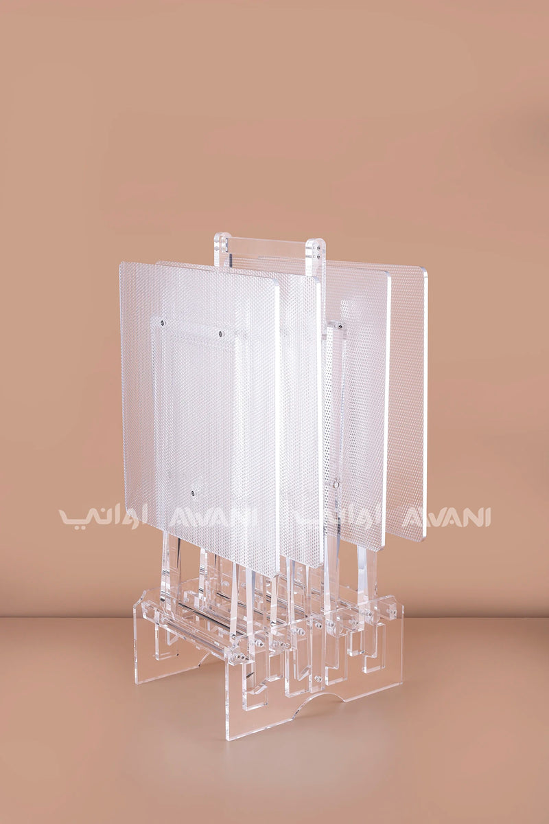 Clear Textured Acrylic Side Table Set | Silver Rim Accent | Foldable 4-Piece Collection