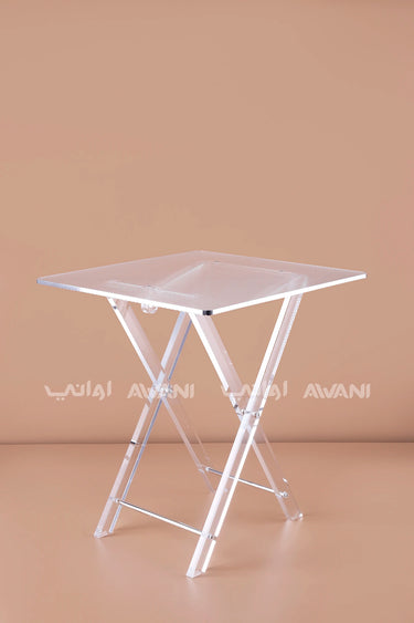 Clear Textured Acrylic Side Table Set | Silver Rim Accent | Foldable 4-Piece Collection