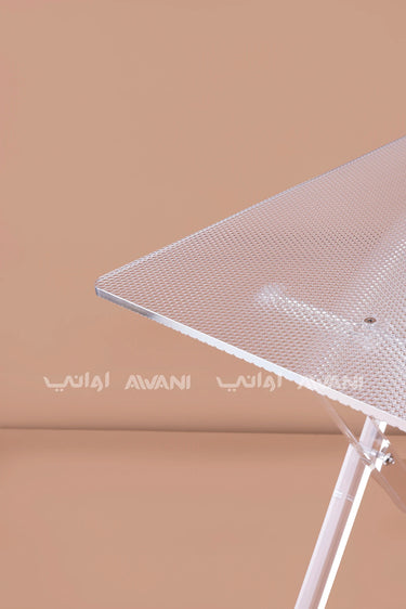 Clear Textured Acrylic Side Table Set | Silver Rim Accent | Foldable 4-Piece Collection