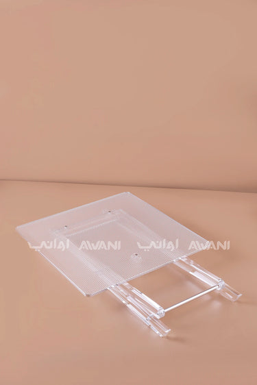 Clear Textured Acrylic Side Table Set | Silver Rim Accent | Foldable 4-Piece Collection