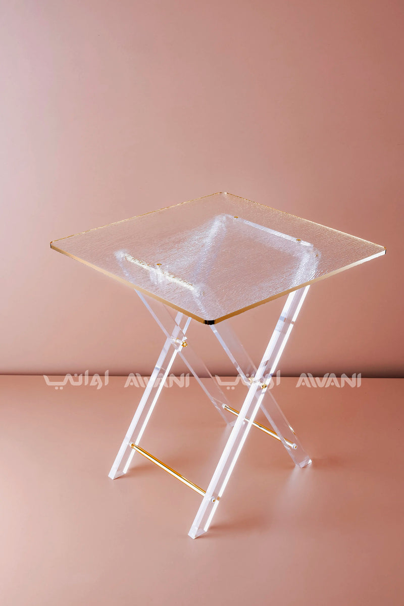 Acrylic Folding Side Table Set (4 Pieces) - Gold Rim