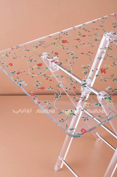 4-Piece Acrylic Folding Table Set – Floral Pattern