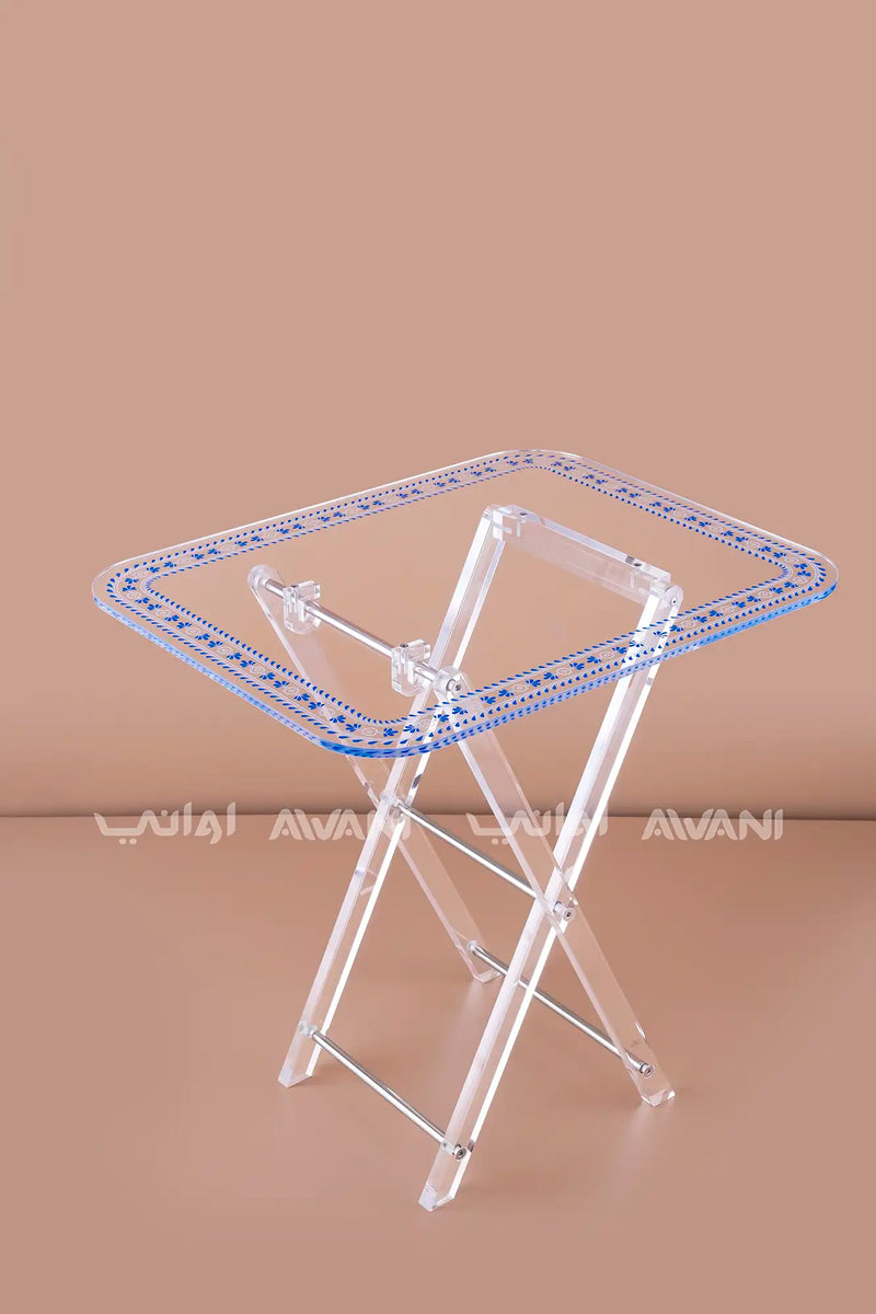 4-Piece Acrylic Folding Table Set – Blue Floral Pattern
