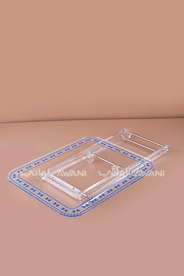 4-Piece Acrylic Folding Table Set – Blue Floral Pattern